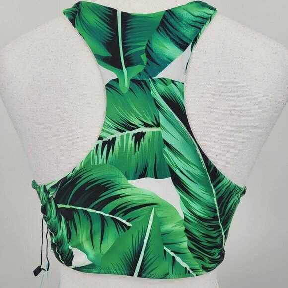 NWT Cupsay Swim Tropical Leaf Print Racerback Bikini Top - Picture 5 of 7